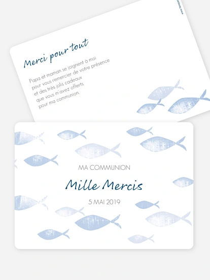 Carte remerciement communion Banc de poissons