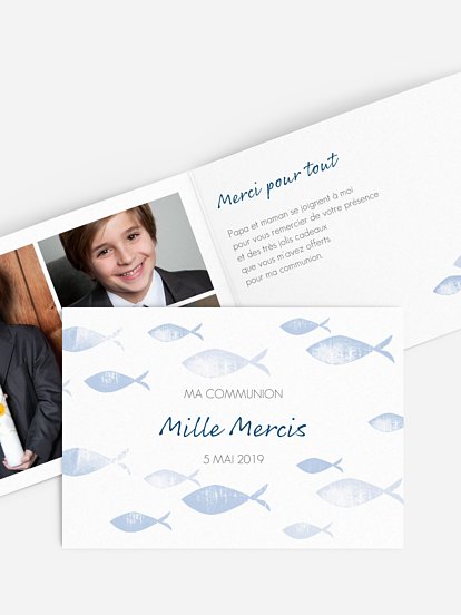 Carte remerciement communion Banc de poissons