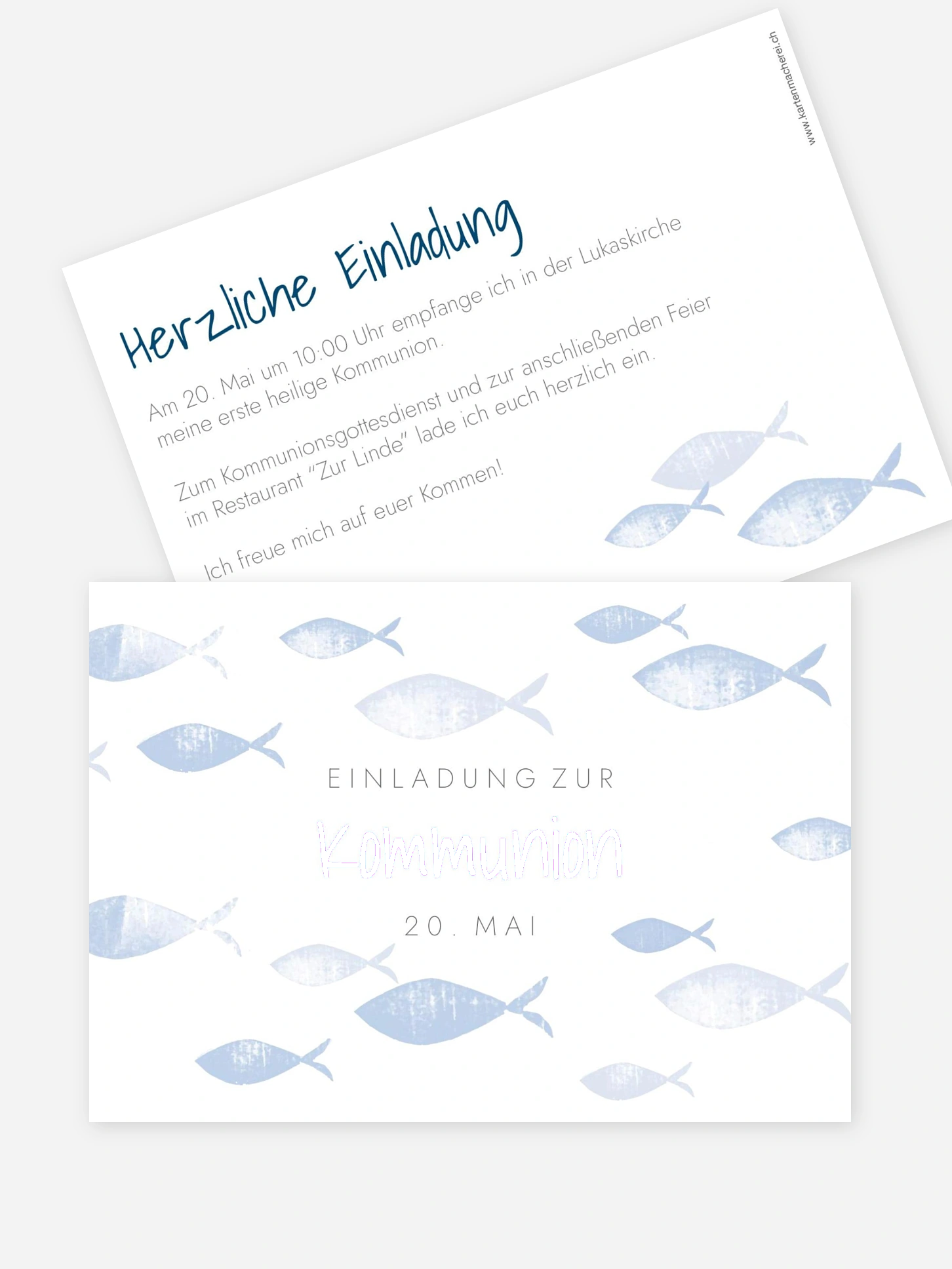 Kommunionseinladung Fischschwarm