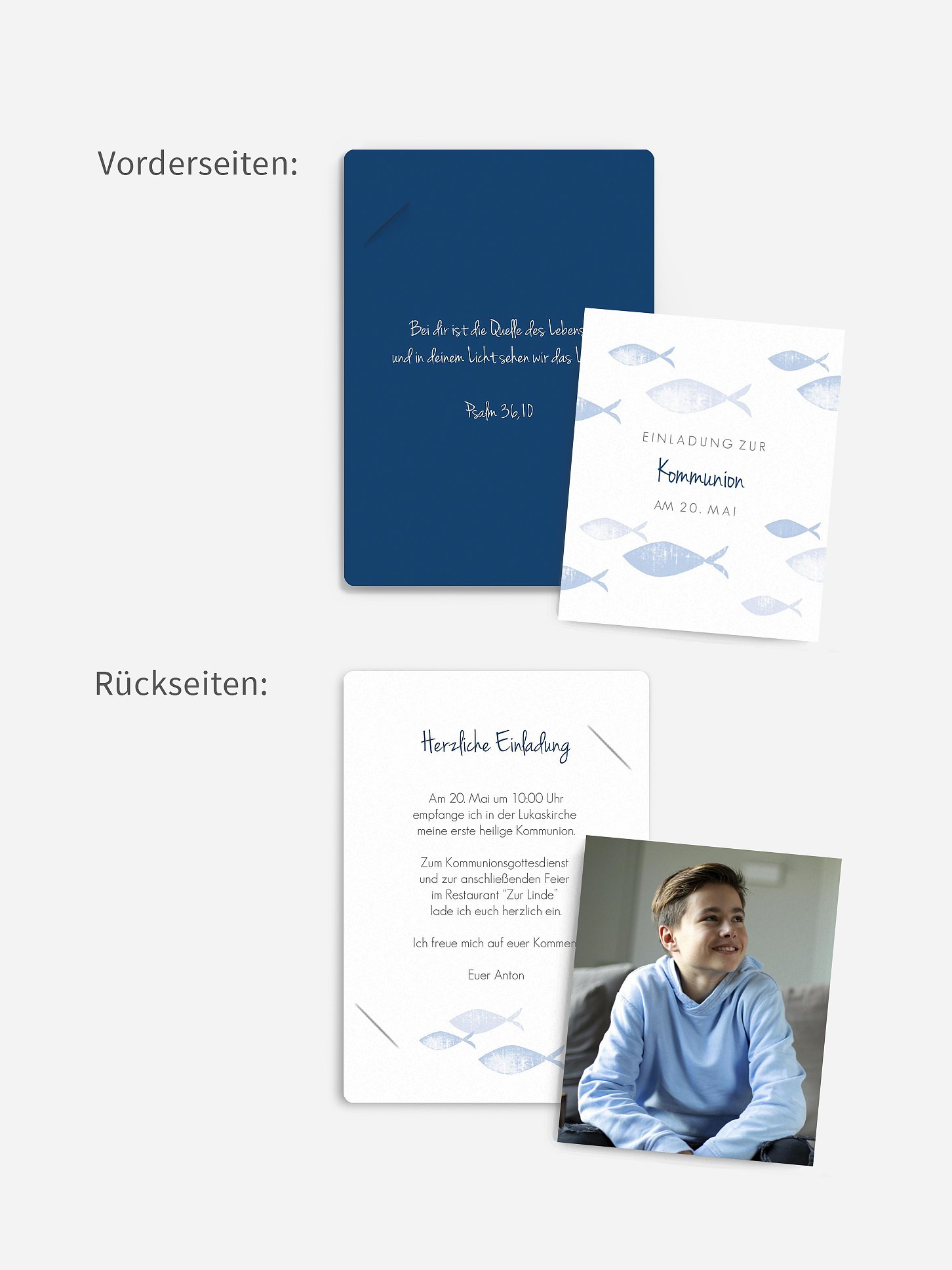 Kommunionseinladung Fischschwarm