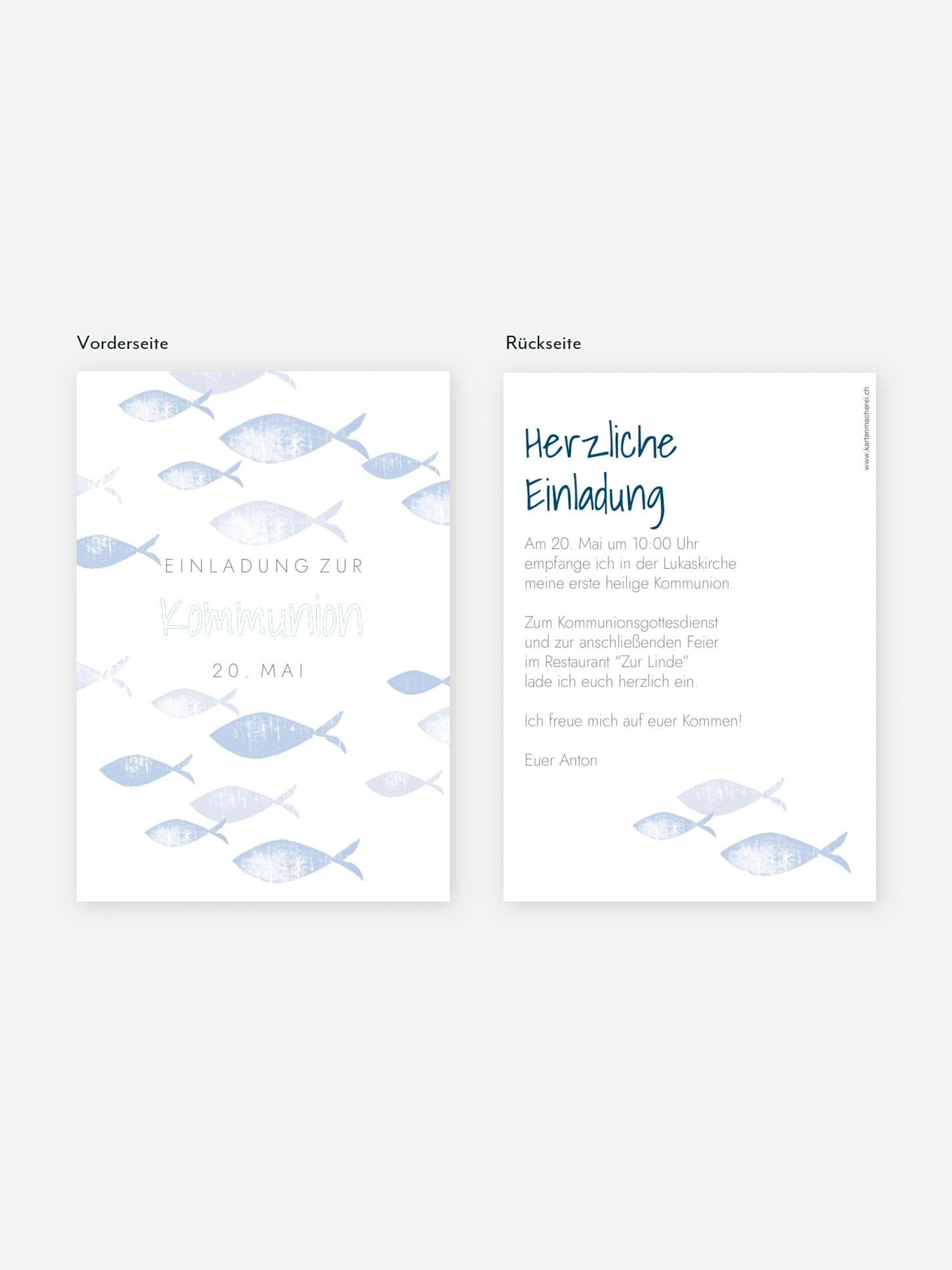 Kommunionseinladung Fischschwarm