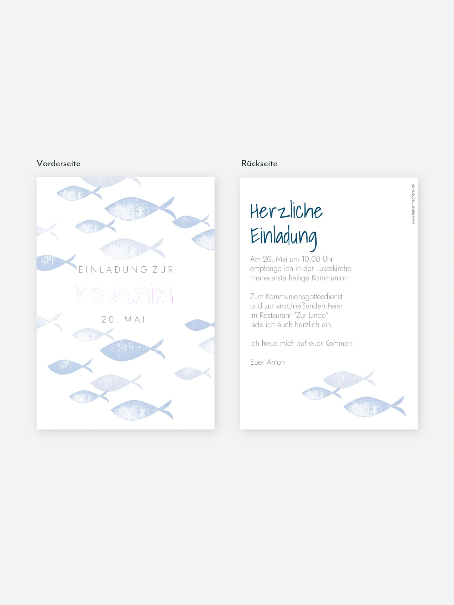 Kommunionseinladung Fischschwarm