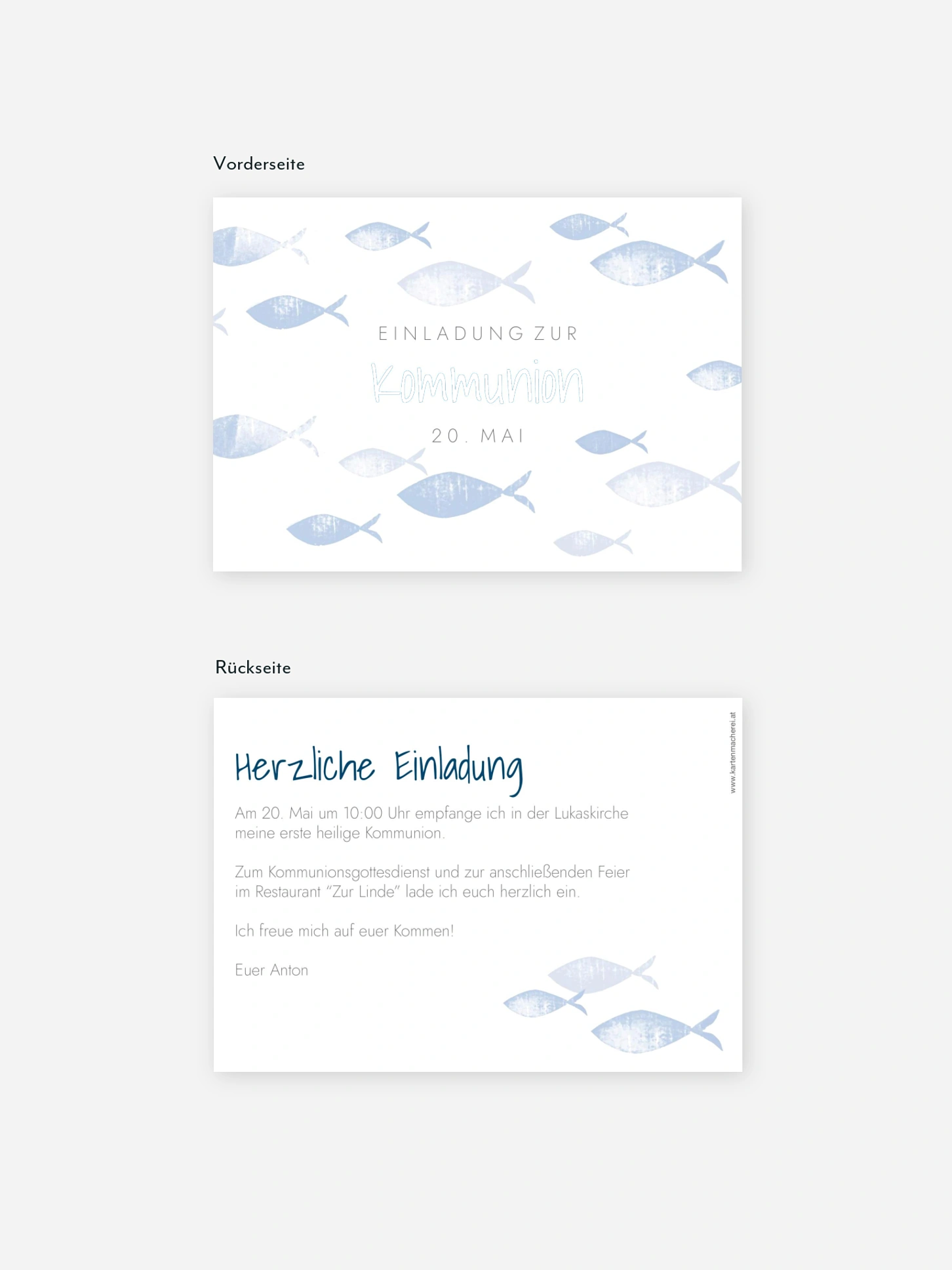 Kommunionseinladung Fischschwarm