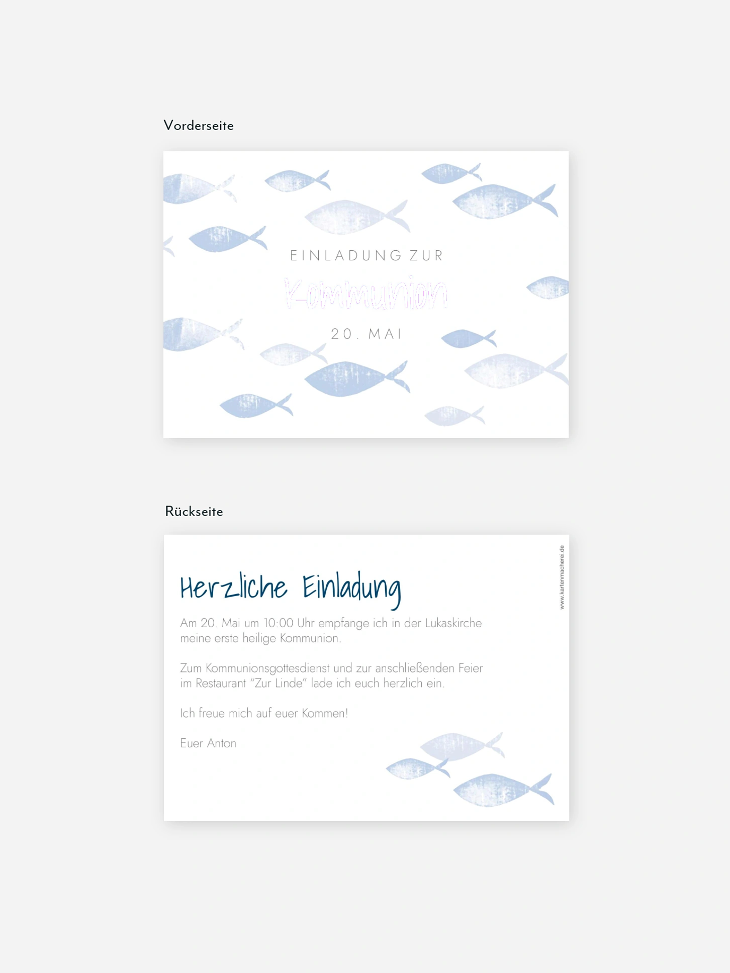 Kommunionseinladung Fischschwarm