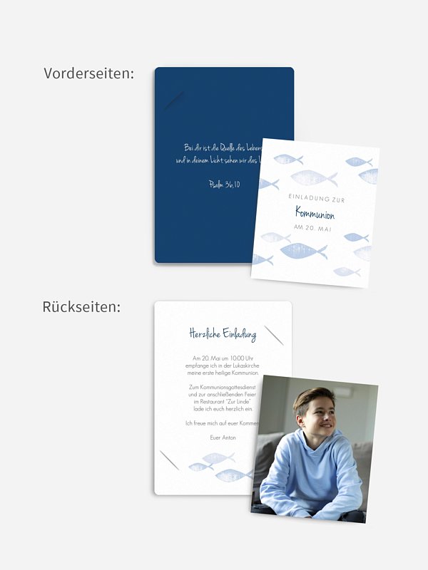 Kommunionseinladung Fischschwarm