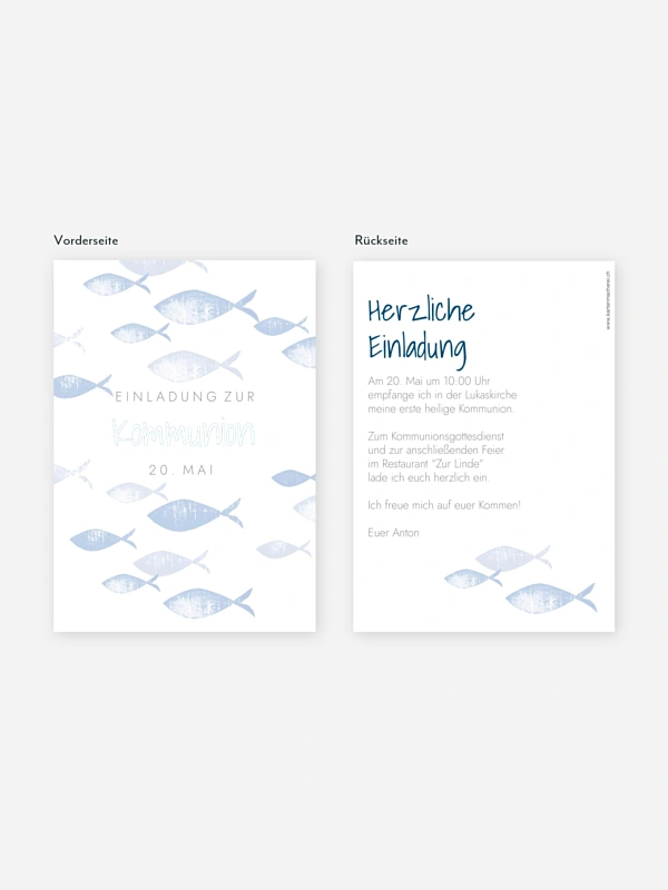 Kommunionseinladung Fischschwarm