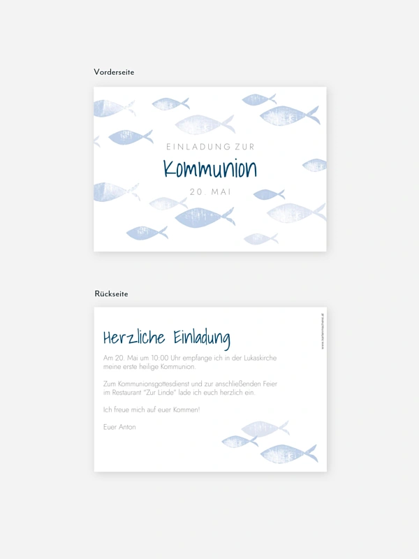 Kommunionseinladung Fischschwarm
