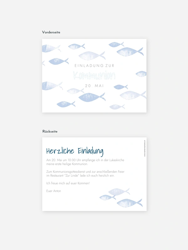Kommunionseinladung Fischschwarm