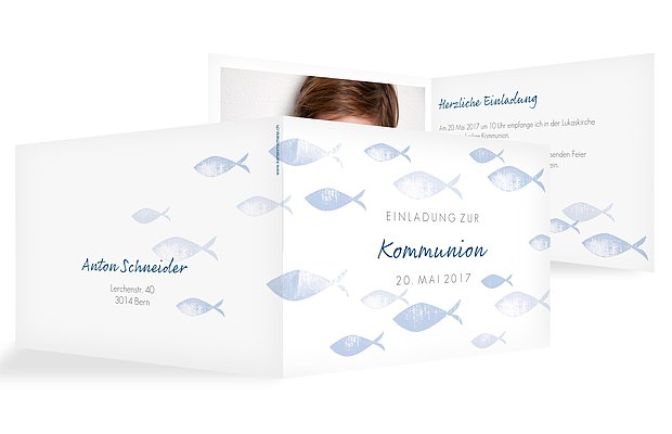 Kommunionseinladung Fischschwarm