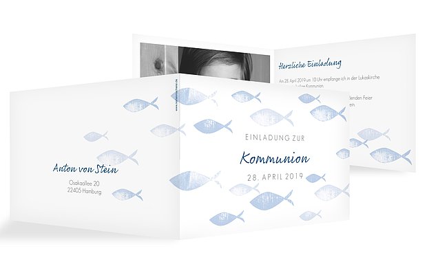 Kommunionseinladung Fischschwarm