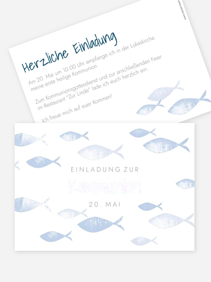 Kommunionseinladung Fischschwarm
