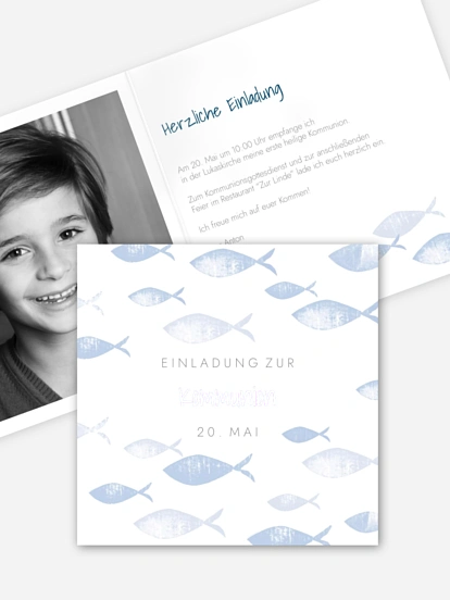Kommunionseinladung Fischschwarm