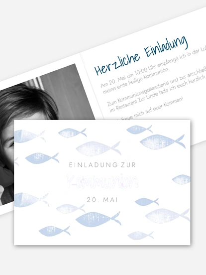Kommunionseinladung Fischschwarm