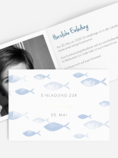 Kommunionseinladung Fischschwarm