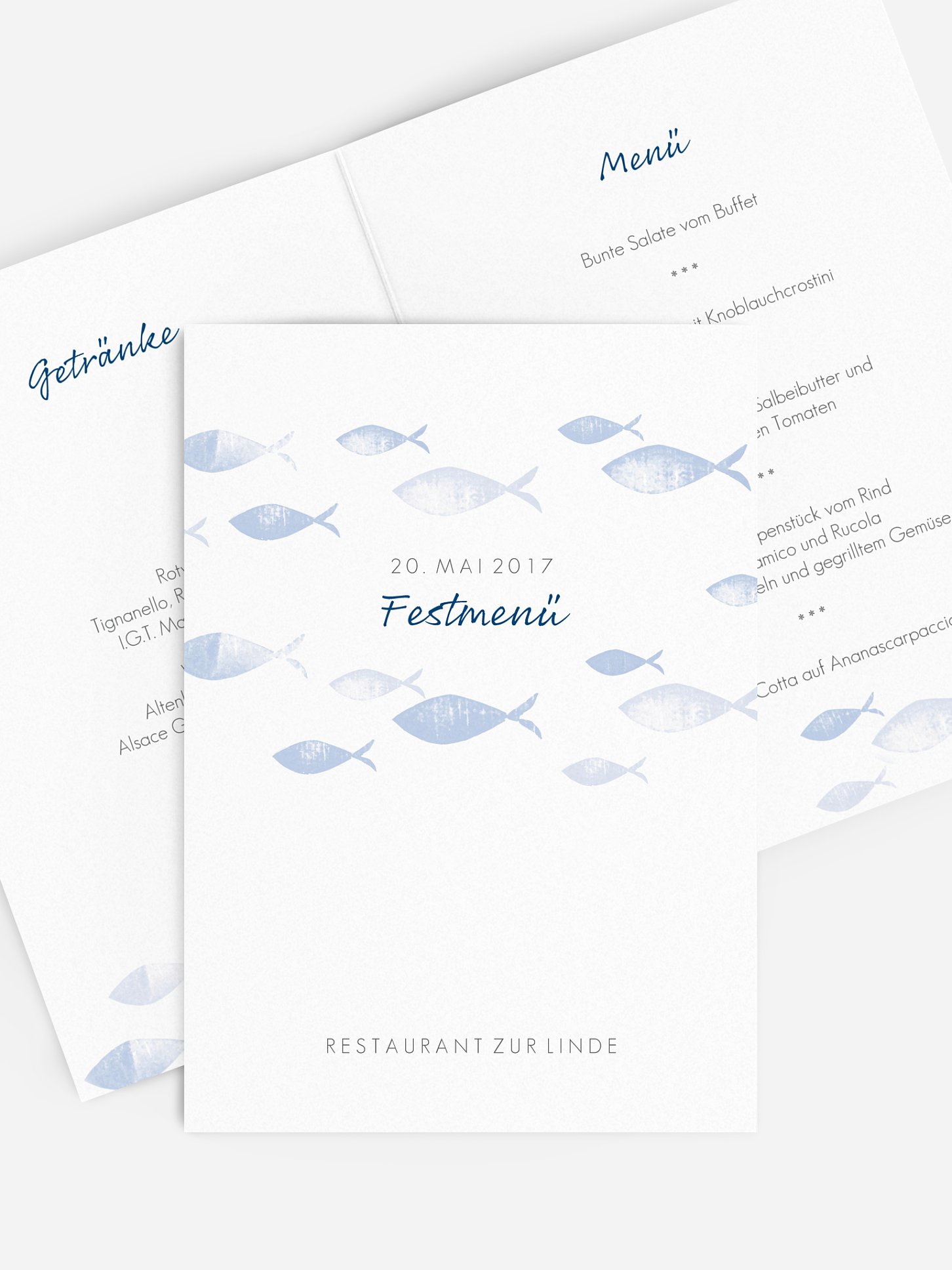 Menükarte Kommunion Fischschwarm
