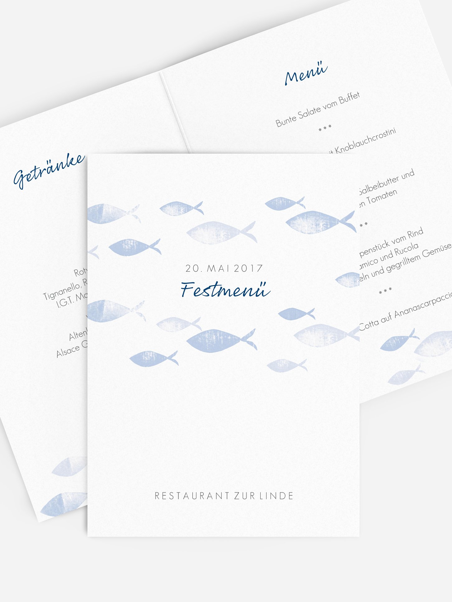Menükarte Kommunion Fischschwarm