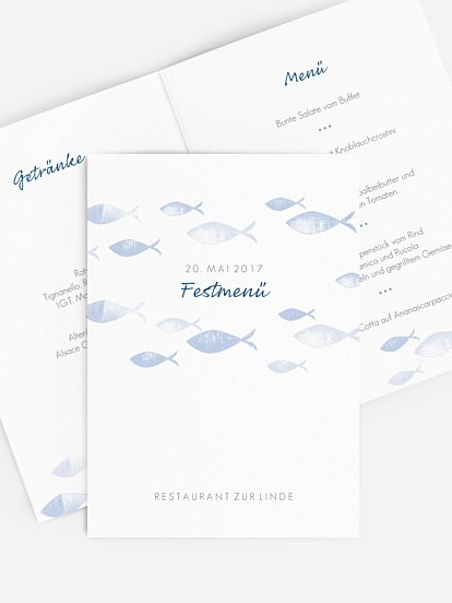 Menükarte Kommunion Fischschwarm