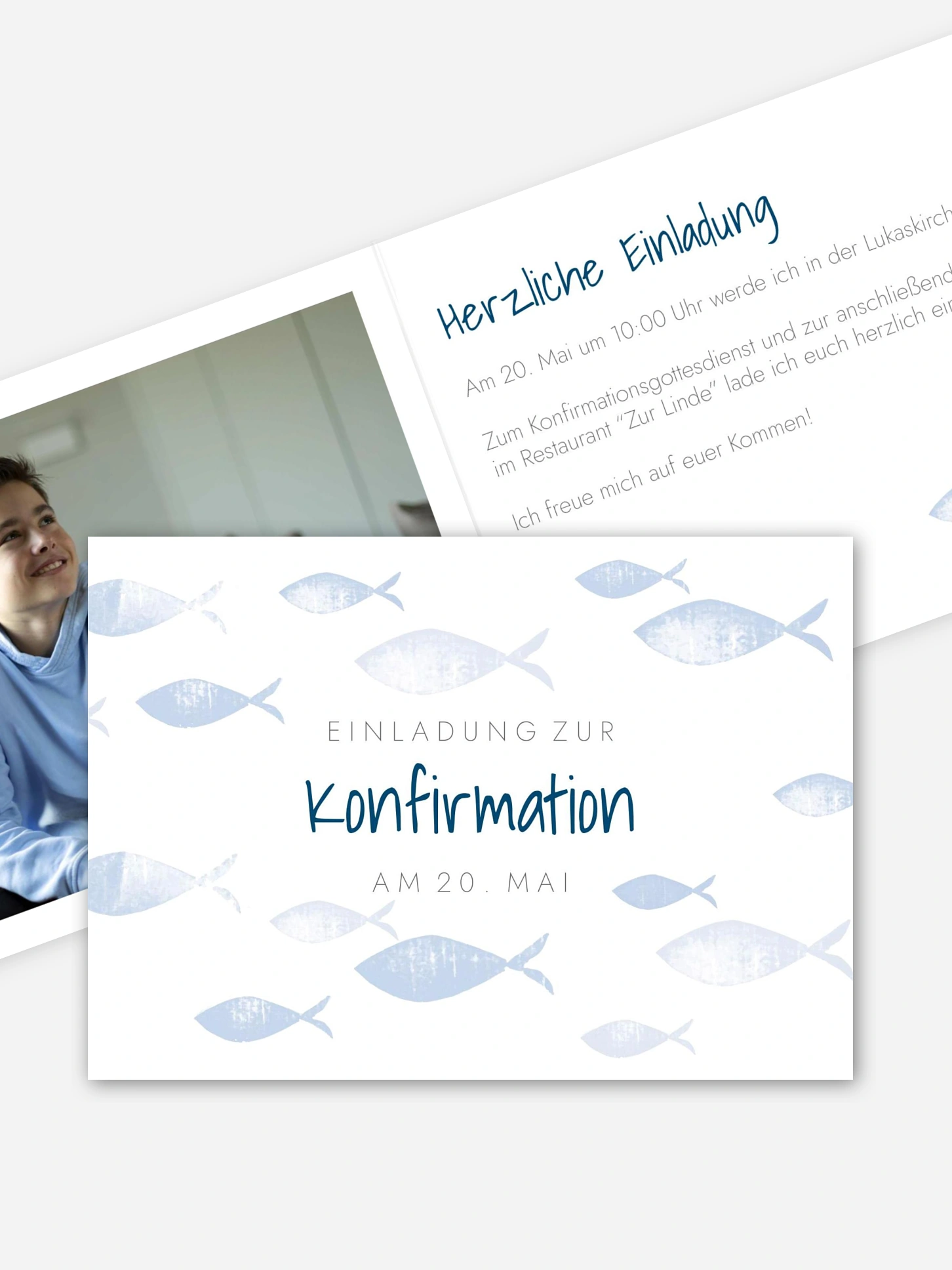 Konfirmationseinladung Fischschwarm
