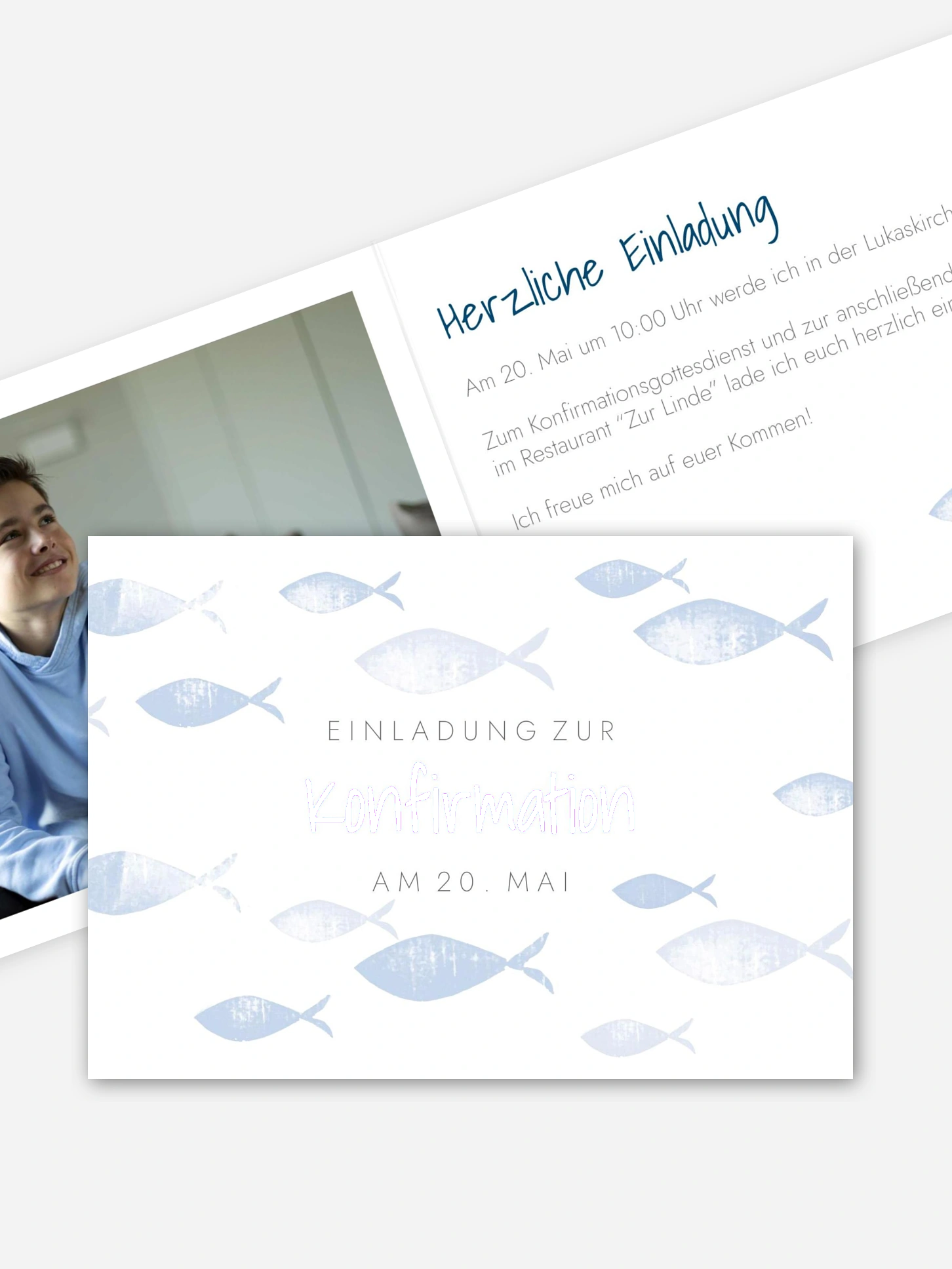 Konfirmationseinladung Fischschwarm