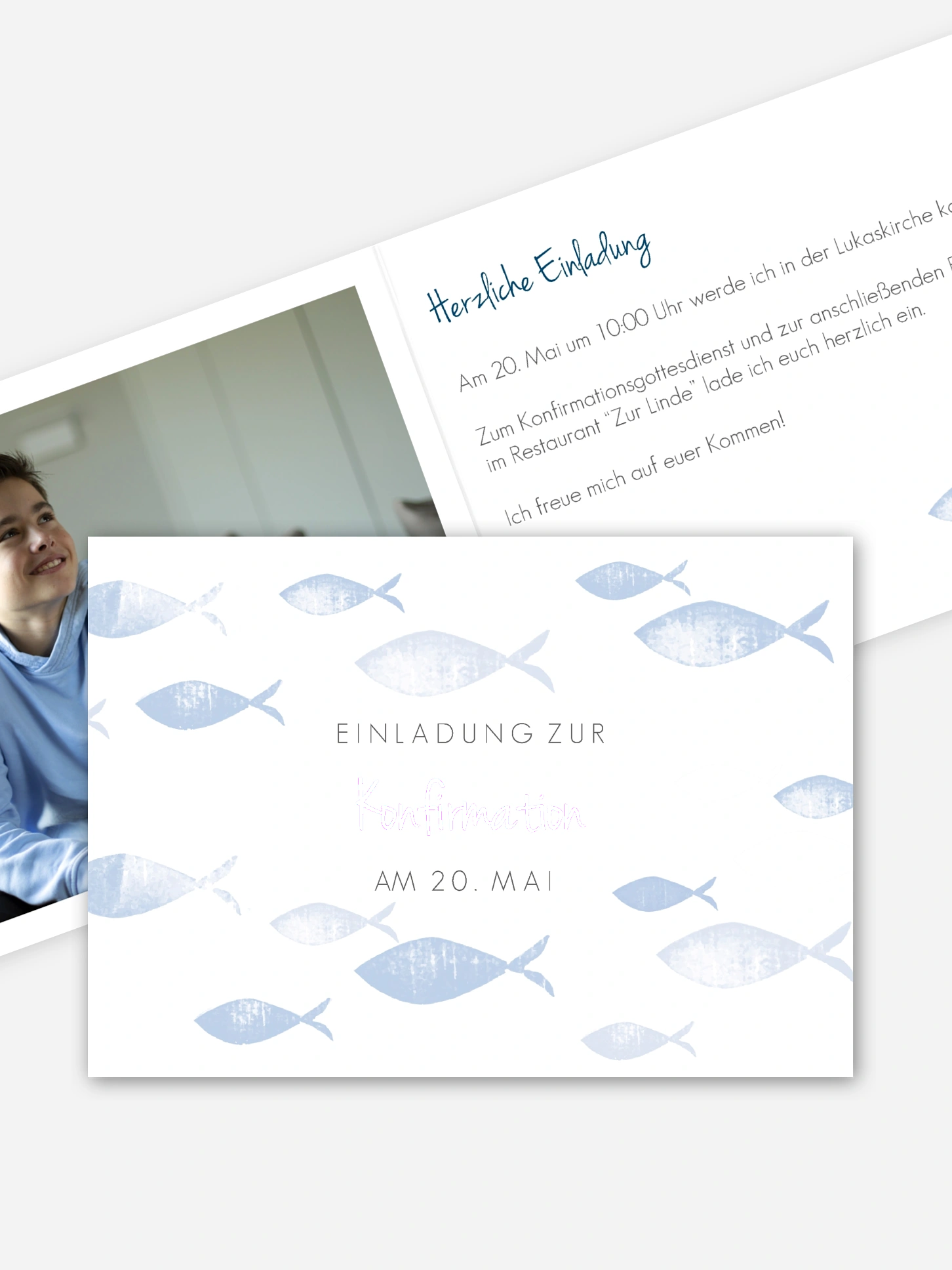Konfirmationseinladung Fischschwarm