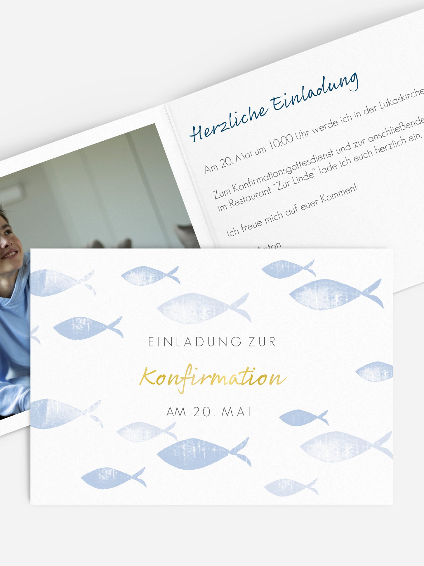 Konfirmationseinladung Fischschwarm