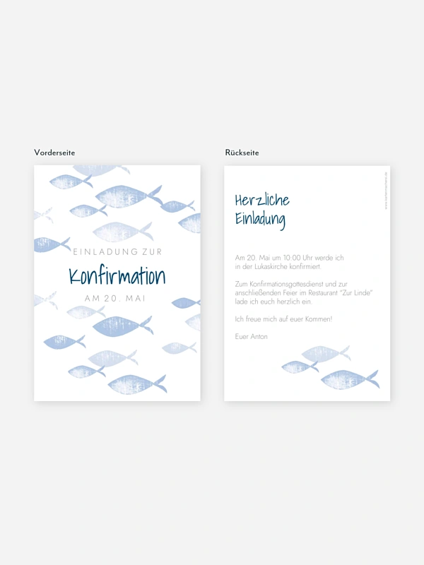 Konfirmationseinladung Fischschwarm