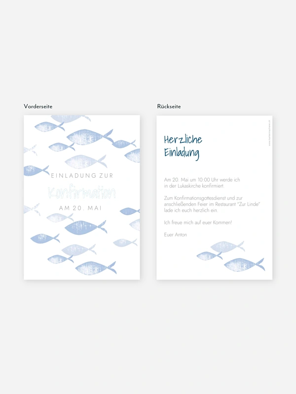 Konfirmationseinladung Fischschwarm