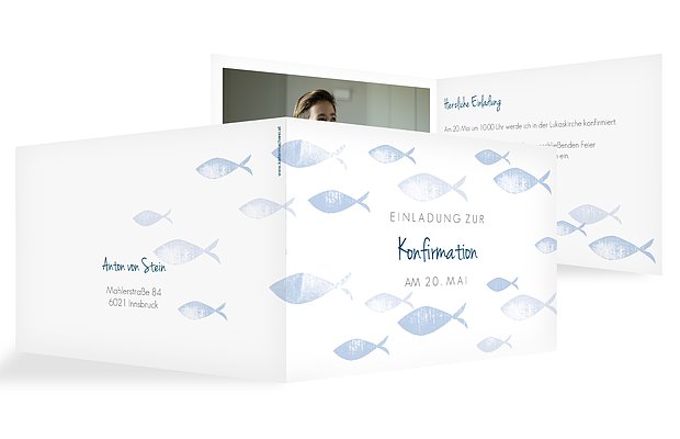 Konfirmationseinladung Fischschwarm