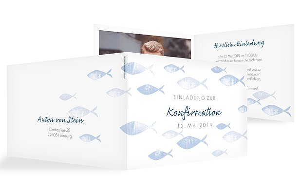 Konfirmationseinladung Fischschwarm