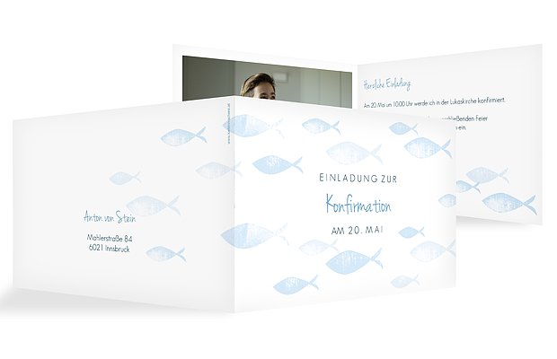 Konfirmationseinladung Fischschwarm