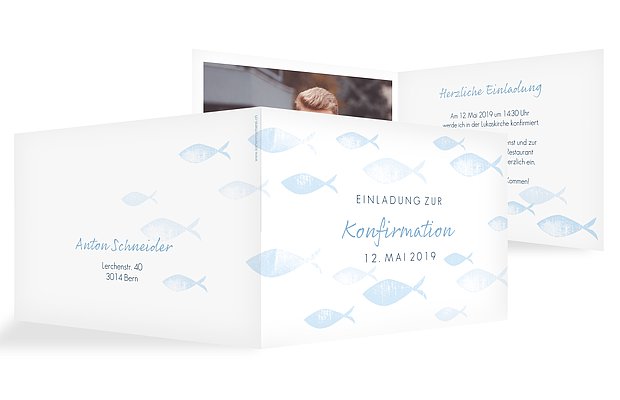Konfirmationseinladung Fischschwarm