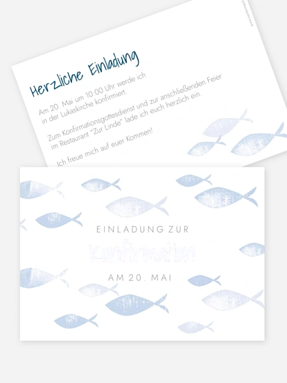 Konfirmationseinladung Fischschwarm