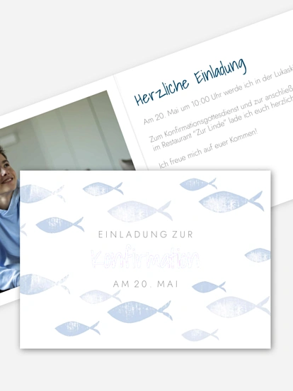 Konfirmationseinladung Fischschwarm