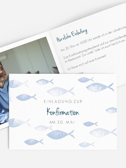 Konfirmationseinladung Fischschwarm