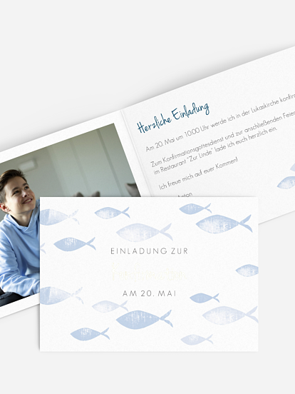Konfirmationseinladung Fischschwarm
