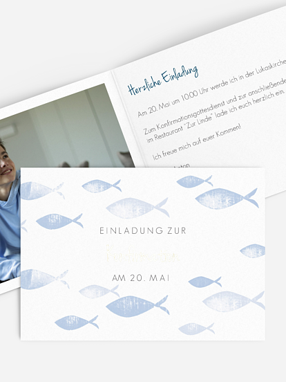 Konfirmationseinladung Fischschwarm