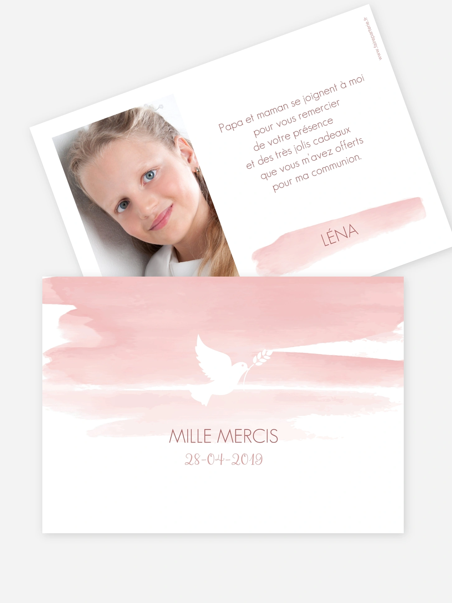 Carte remerciement communion Colombe en aquarelle