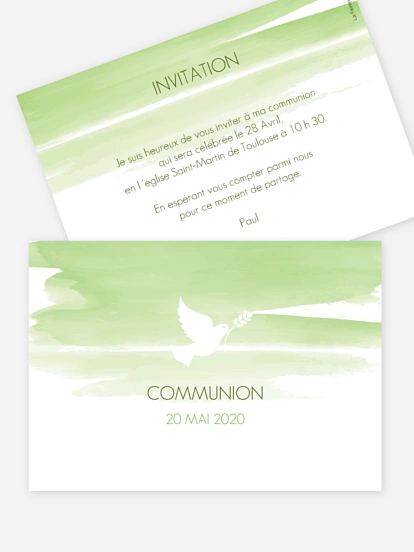 Invitation communion Colombe en aquarelle