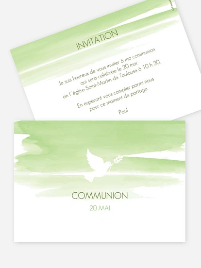 Invitation communion Colombe en aquarelle