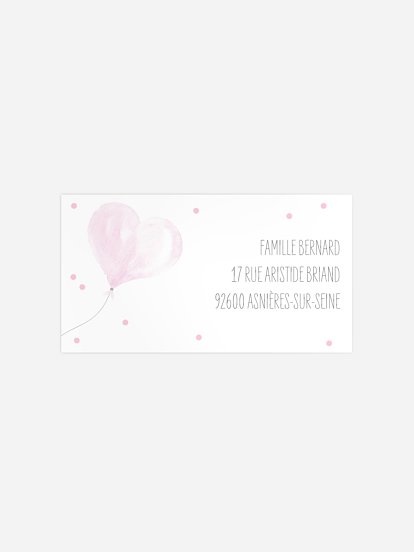 Étiquette destinataire naissance Ballon en coeur