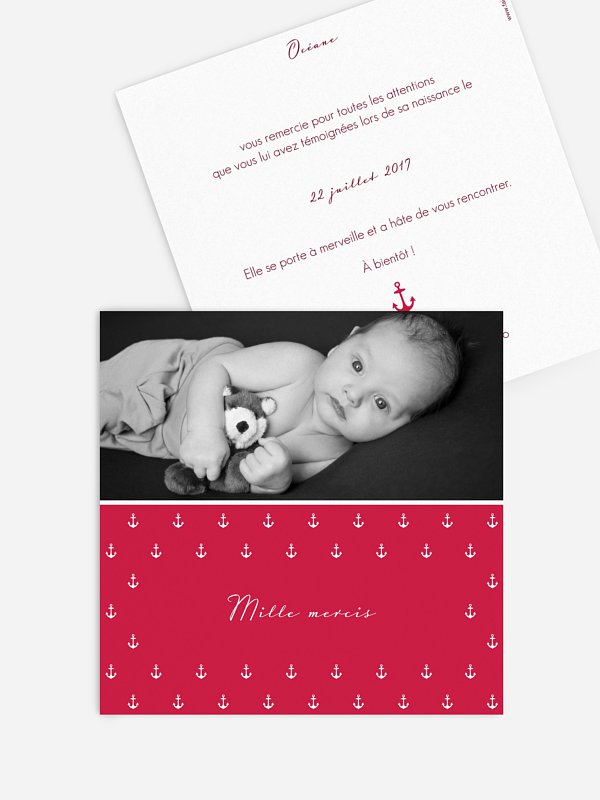 Carte remerciement naissance Ancre d'amour