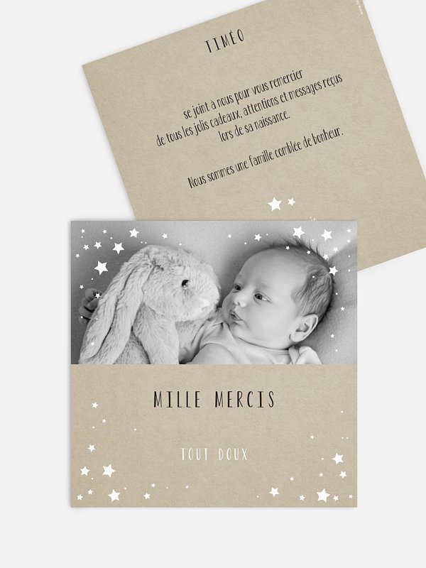 Carte remerciement naissance Couronne d'étoiles