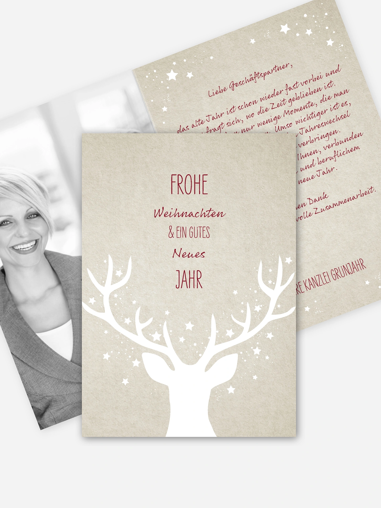 Geschäftliche Weihnachtskarte Prachthirsch