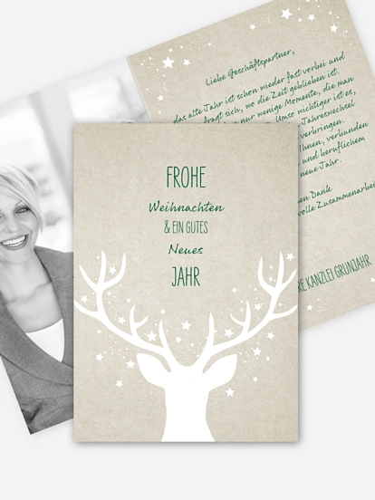 Geschäftliche Weihnachtskarte Prachthirsch