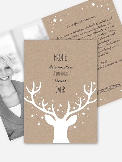 Geschäftliche Weihnachtskarte Prachthirsch