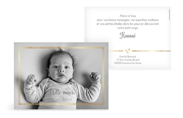 Carte remerciement naissance Portrait chic