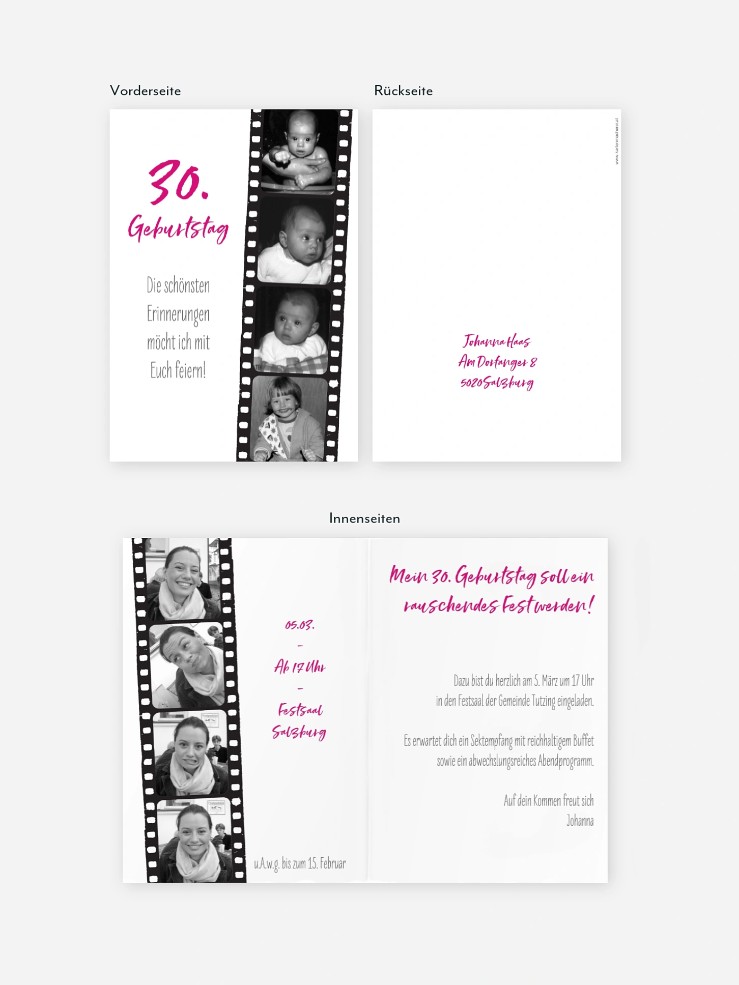 Einladung 30. Geburtstag Filmstreifen