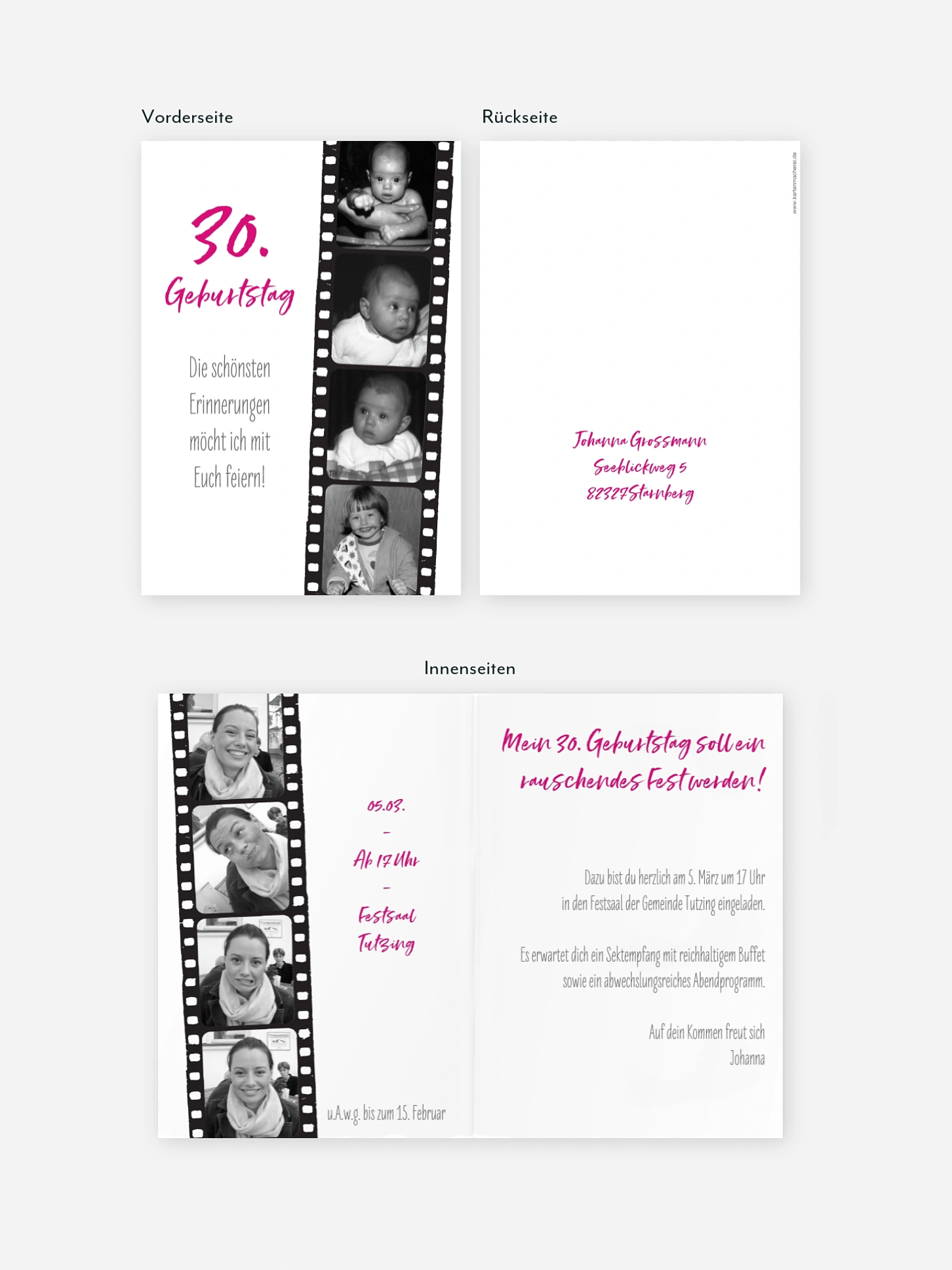 Einladung 30. Geburtstag Filmstreifen