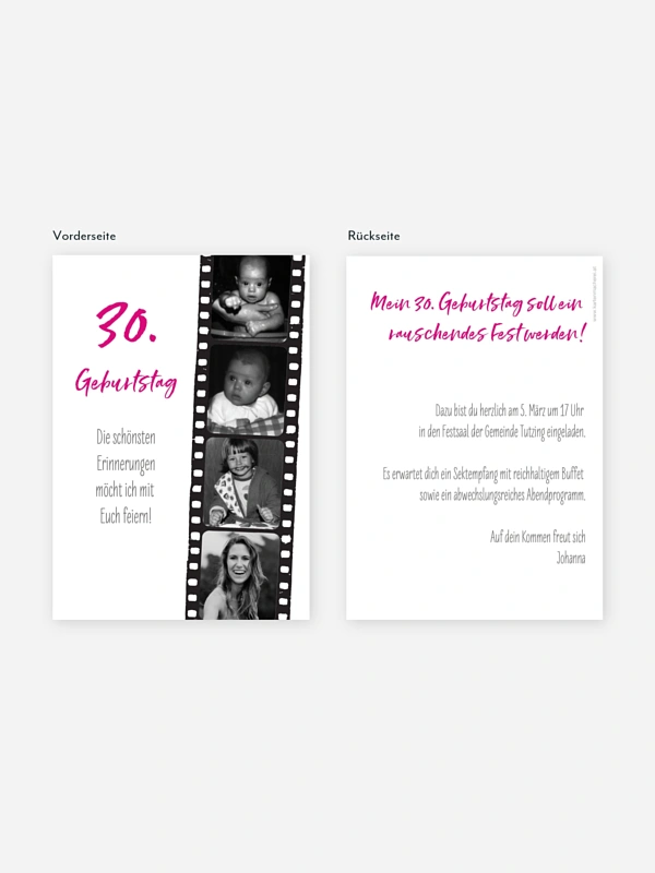 Einladung 30. Geburtstag Filmstreifen
