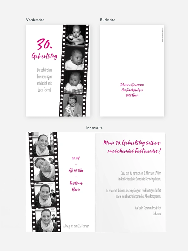 Einladung 30. Geburtstag Filmstreifen